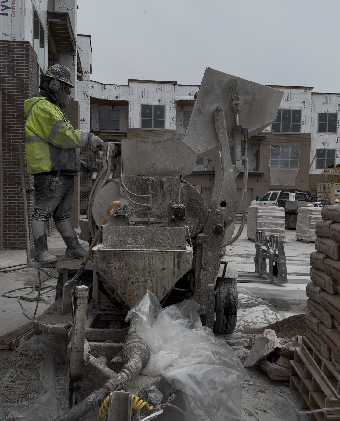 Gypcrete flooring being poured in multifamily construction